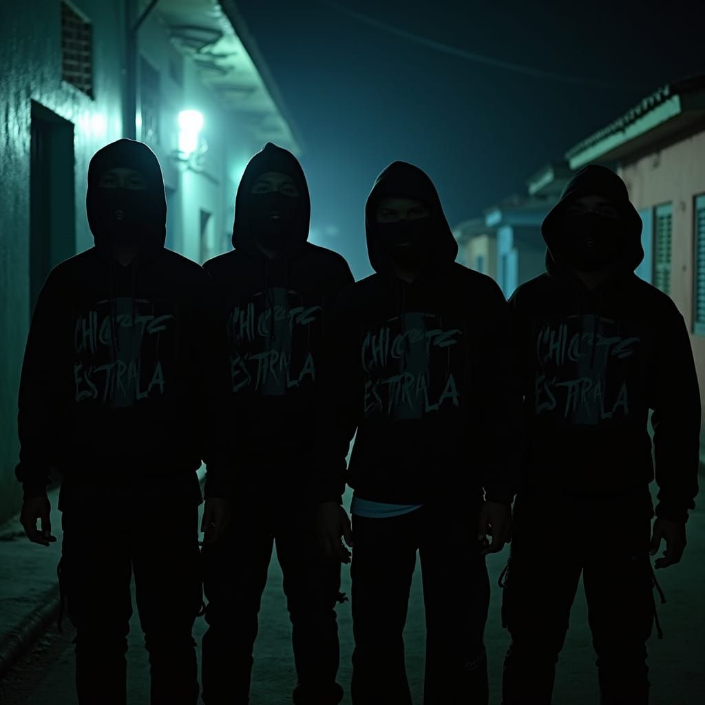 Gang Members in Favela at Night, Cinematic Style