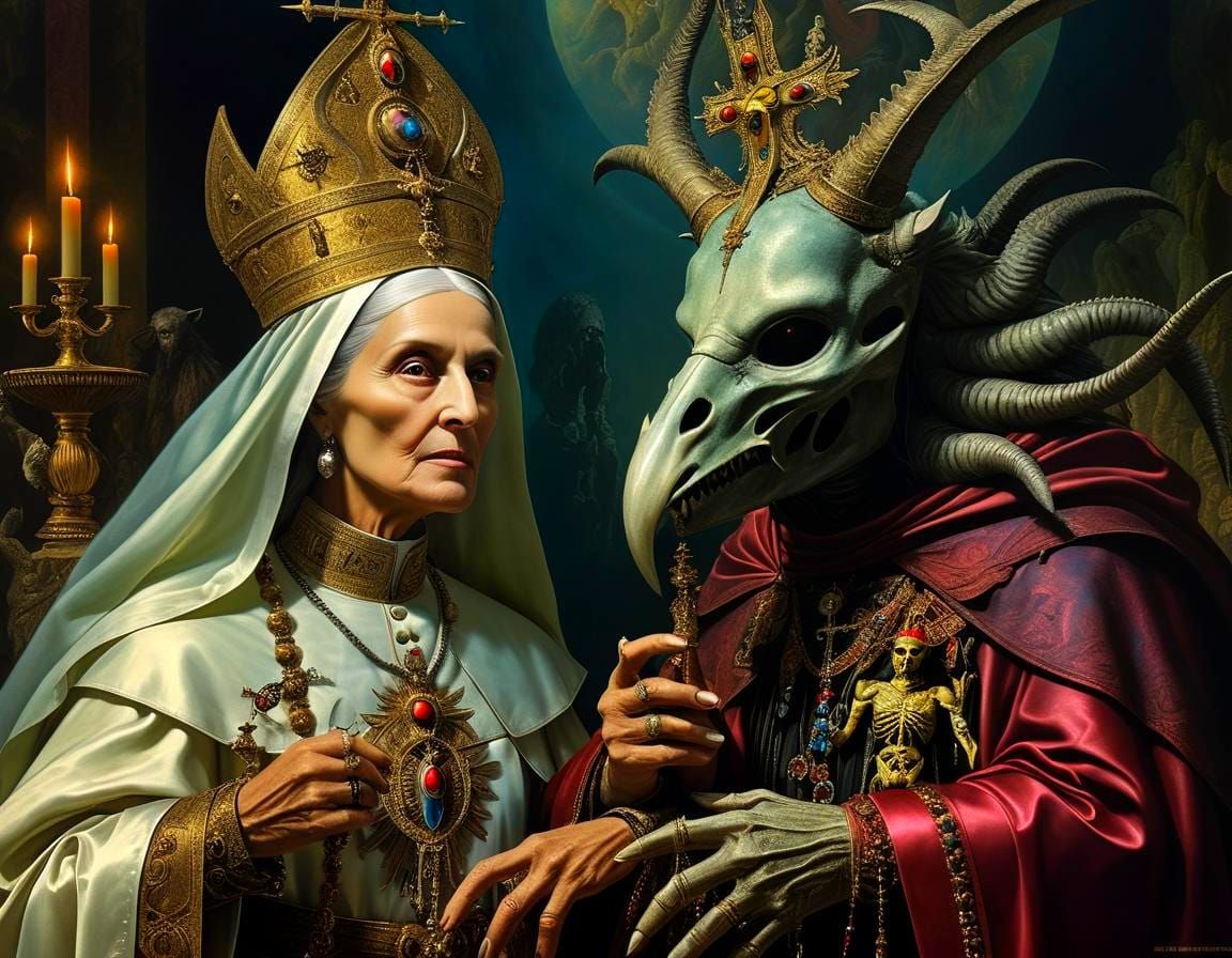 Unholy Marriage: Surreal Digital Painting in Cryptid Vatican