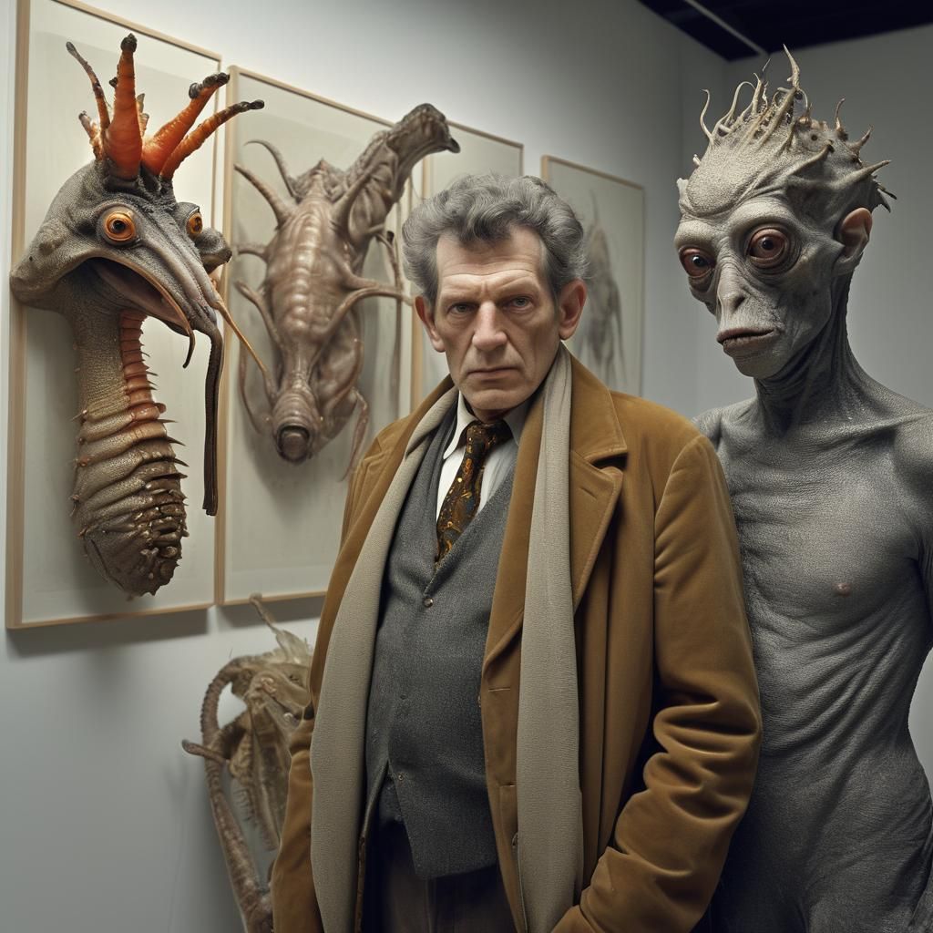 Hyperrealistic Alien Portrait in Pristine Art Studio