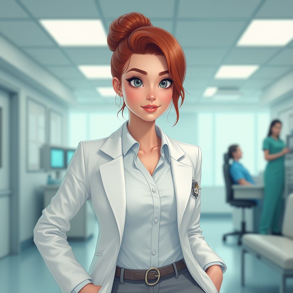 Hyperrealistic Portrait of Woman in Lab Coat