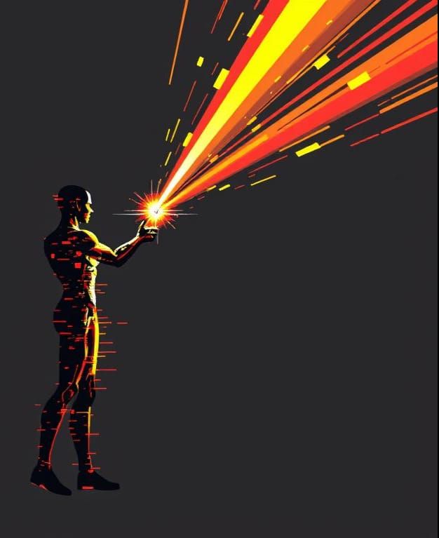 Humanoid Glitch Art: Laser Beam Attack