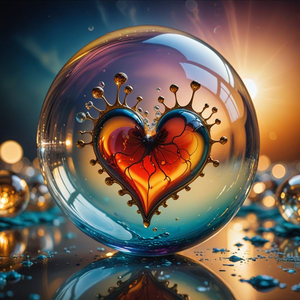 Heart Beats Inside a Glass Orb in Dreamlike Surrealism