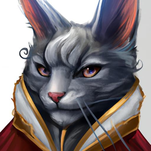 Anthropomorphic Gray Cat Portrait in Art Nouveau Style