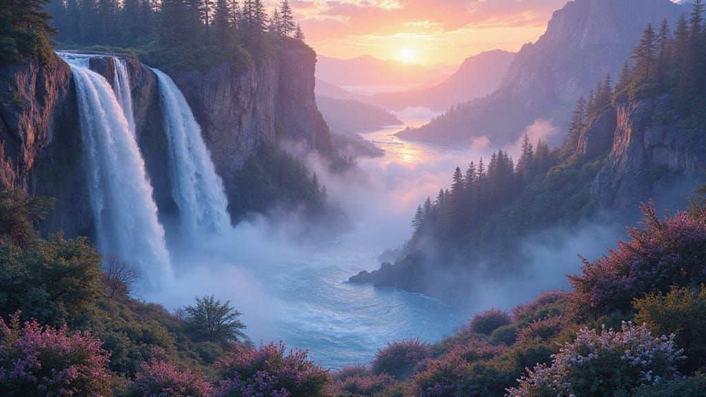 Dreamy Mythological Landscape Poster in Hyperrealistic Matte...