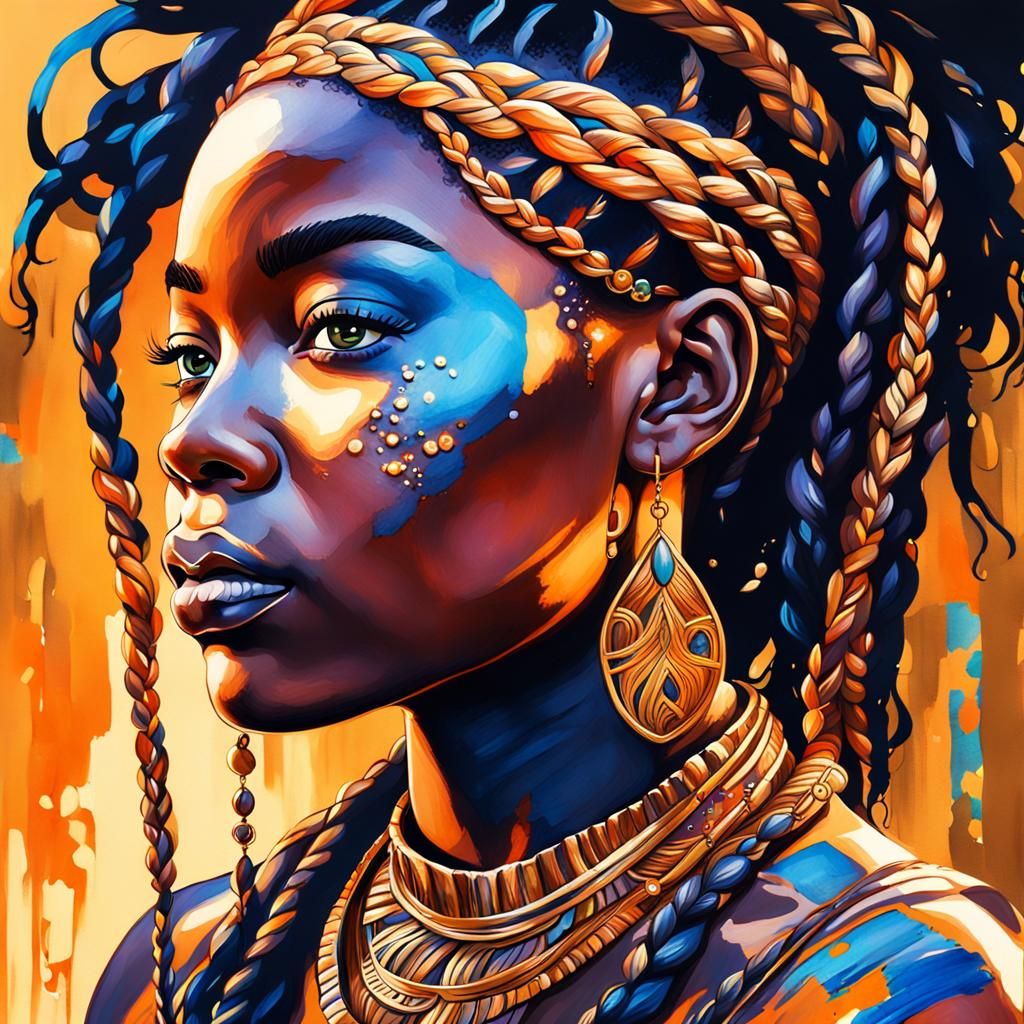 Vibrant Oil Painting: Ebony Woman Portrait