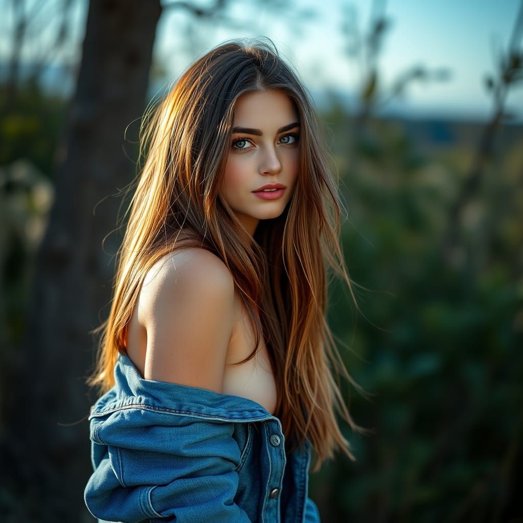 Elegant Brunette Woman in Naturalistic Setting