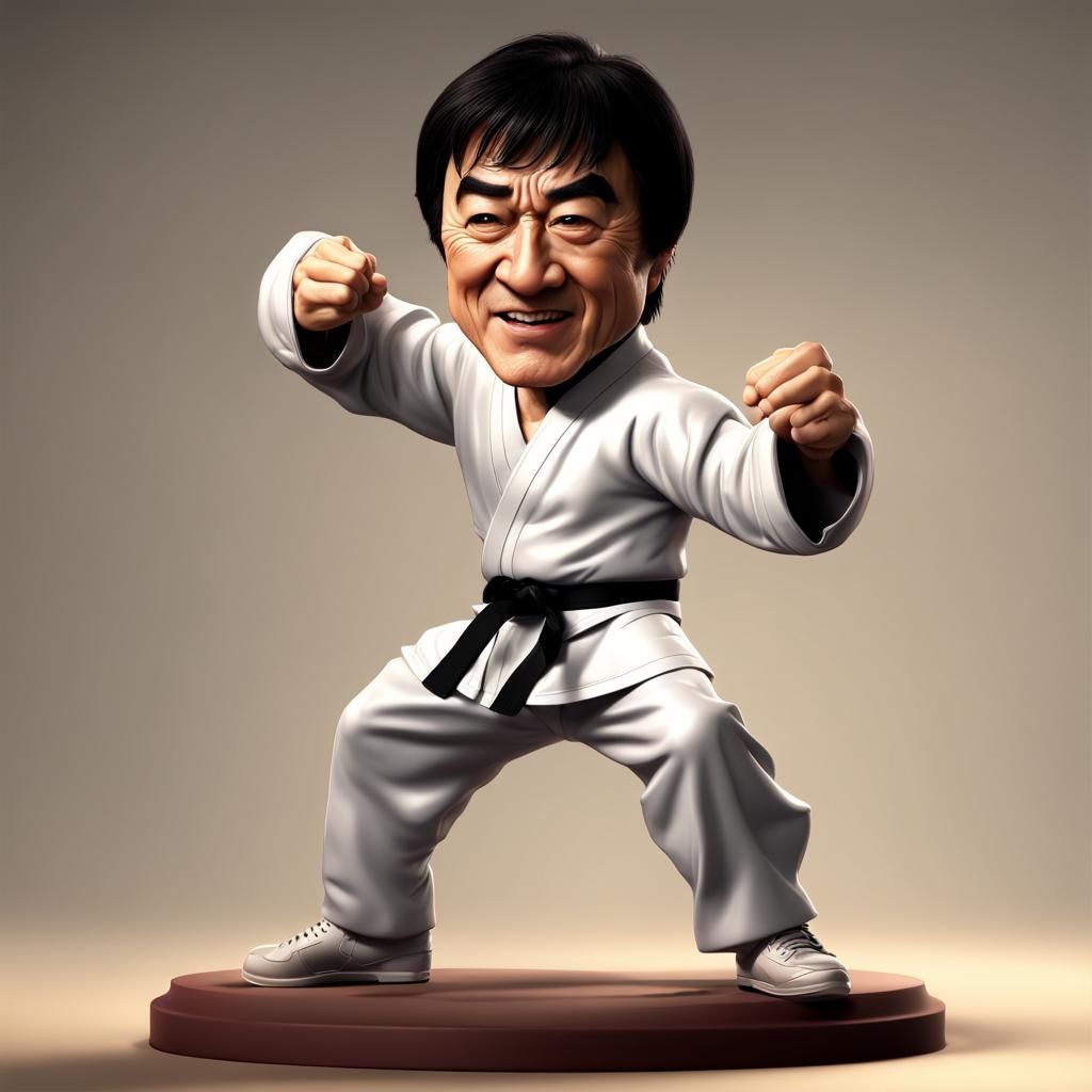 Jackie Chan Bobblehead in Kung Fu Pose: 3D Digital Art