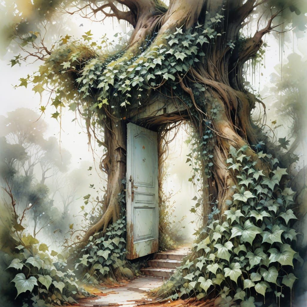 Enchanted Forest: Overgrown Tree with Hidden Door