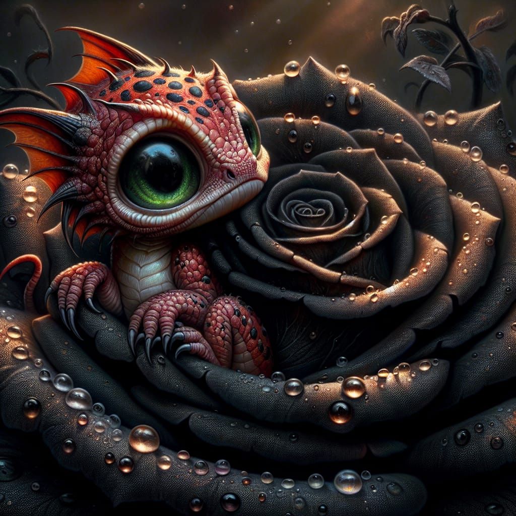 Enchanting Baby Dragon Amidst Gothic Rose