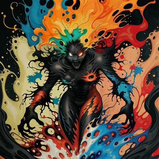 Ghostly Shadow Monster in Vibrant Liquid Art Style