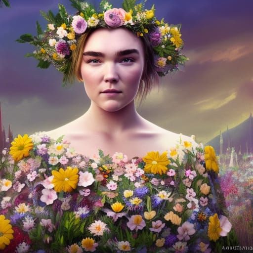 Florence Pugh as Midsommar Queen in Floral Dress