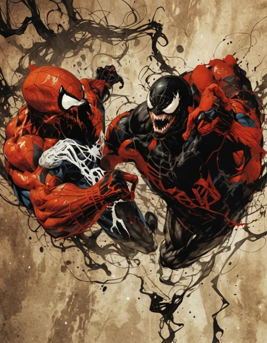 Spider-Man and Venom Clash: Dark Comic Book Art
