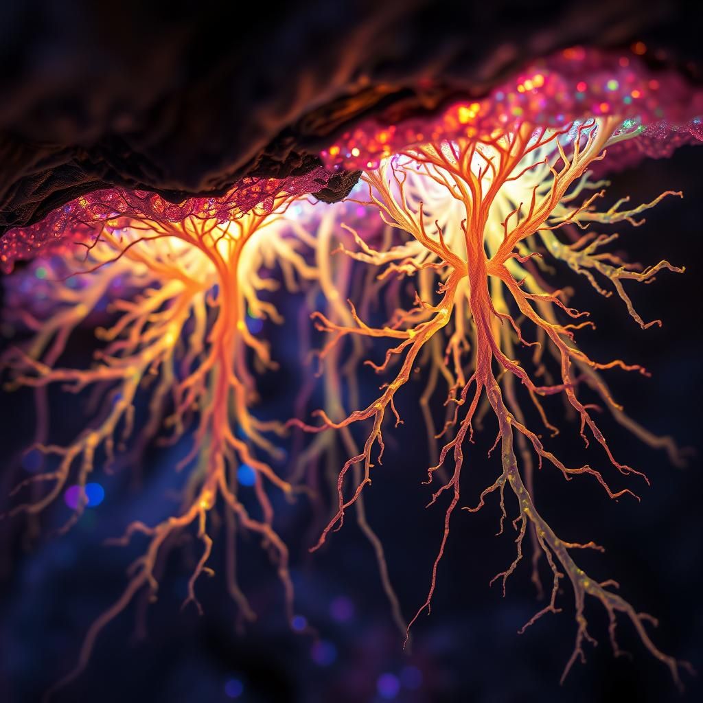 Iridescent Mycelium Networks in Geometric Patterns