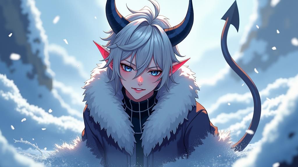 Icy Devil Seeking Warmth: Anime-Inspired Digital Art