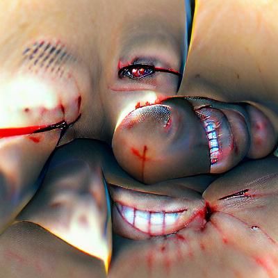 Disturbing Realistic Smiling Face with Blood