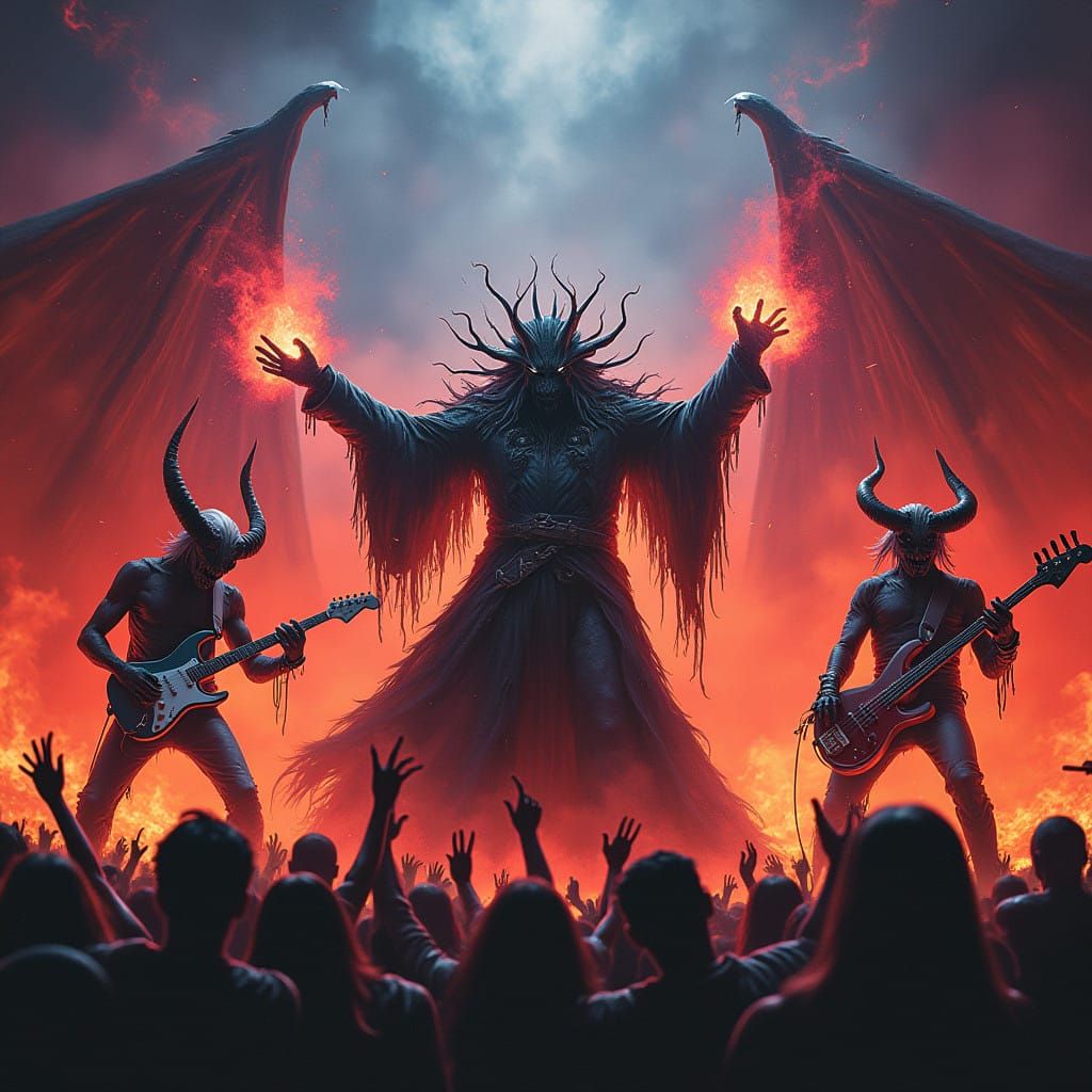Cyberpunk Demons Unleashed in a Fiery Rock Concert