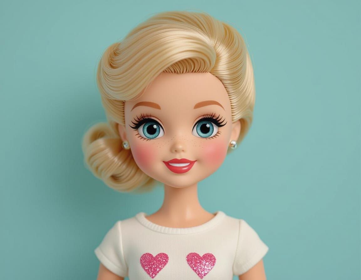 Vintage Fashion Doll Portrait in Hyperrealistic Style