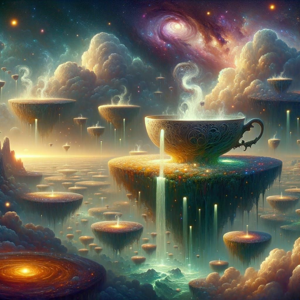 Surreal Dreamscape: Floating Teacup Islands Under Moonlight ...