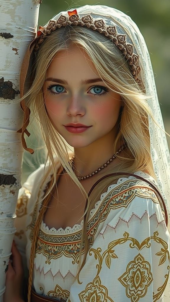 Girl in Serene Birch Tree Setting