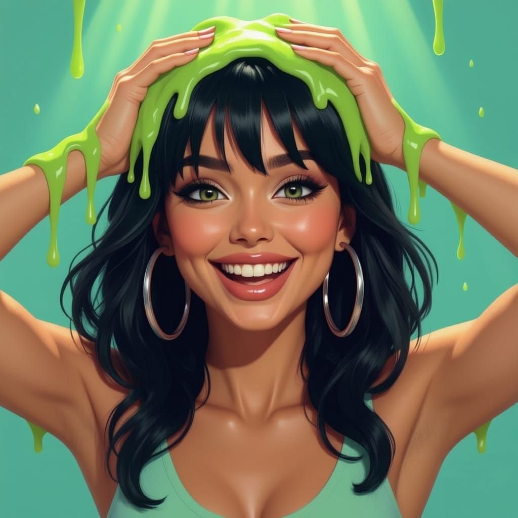 Woman Excitedly Slimed with Lime Green Goo