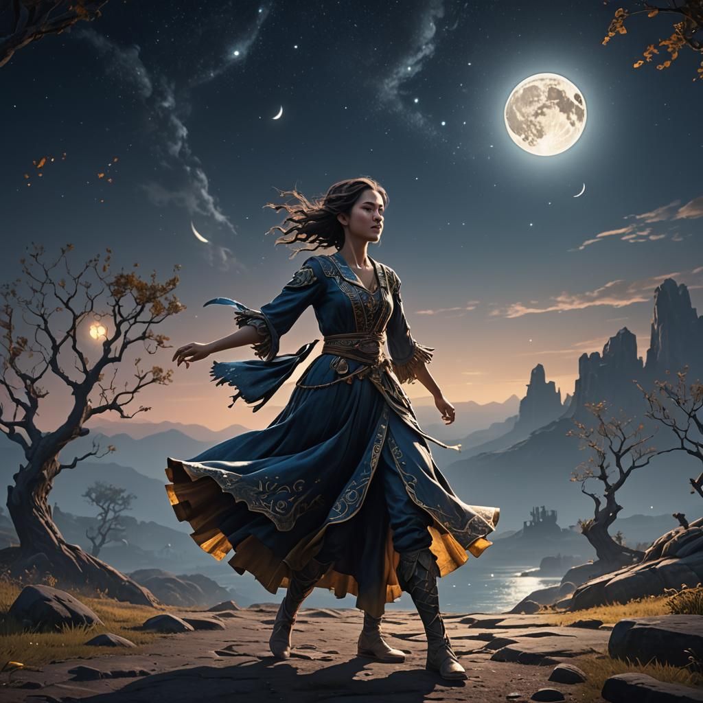 Joyful Moonlight Dance: Fantasy Concept Art