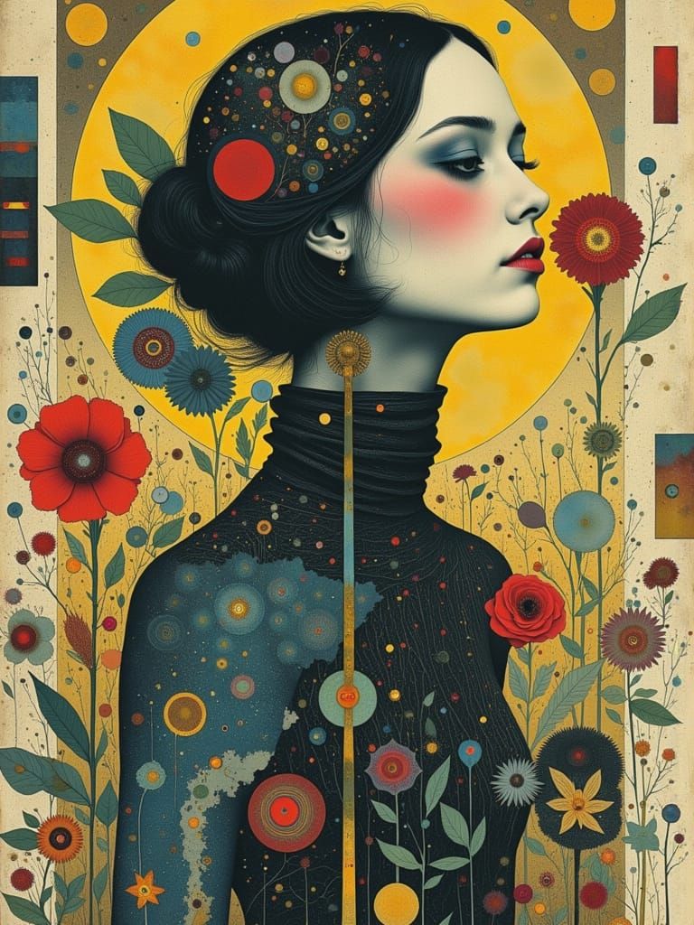 Gothic Flowercore: Surreal Portrait in Watercolor Style