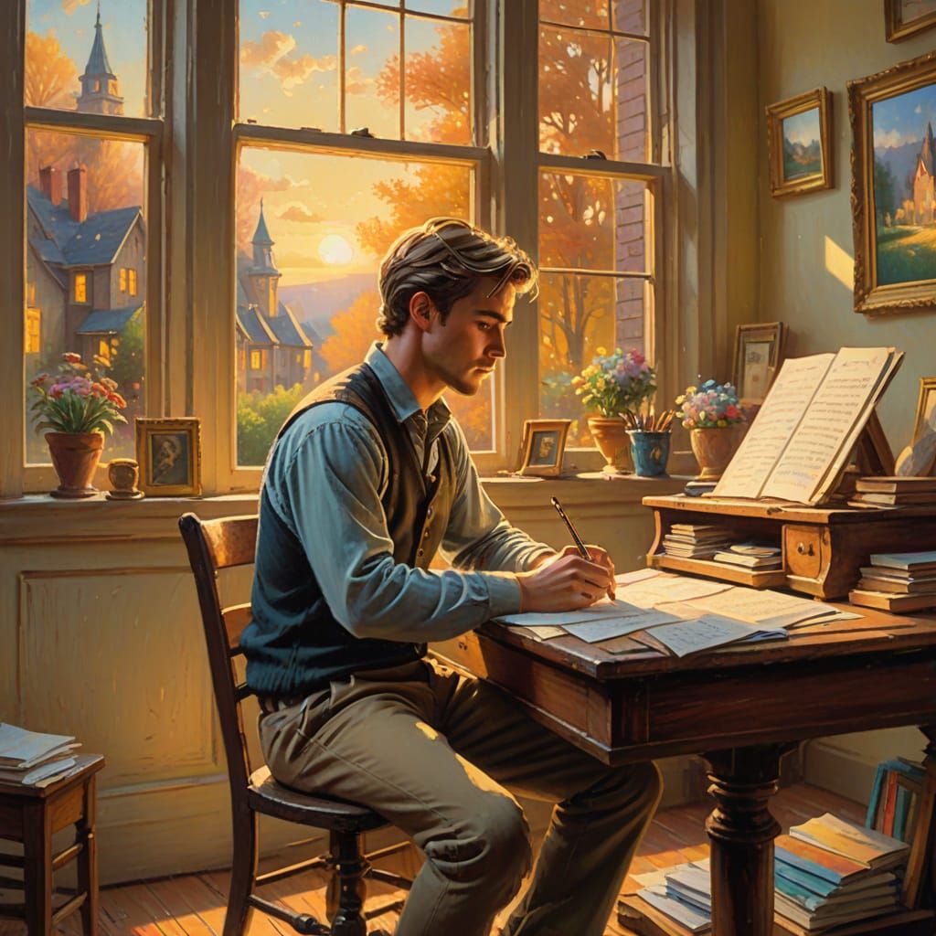 Daydreaming Student in Impressionistic Classroom