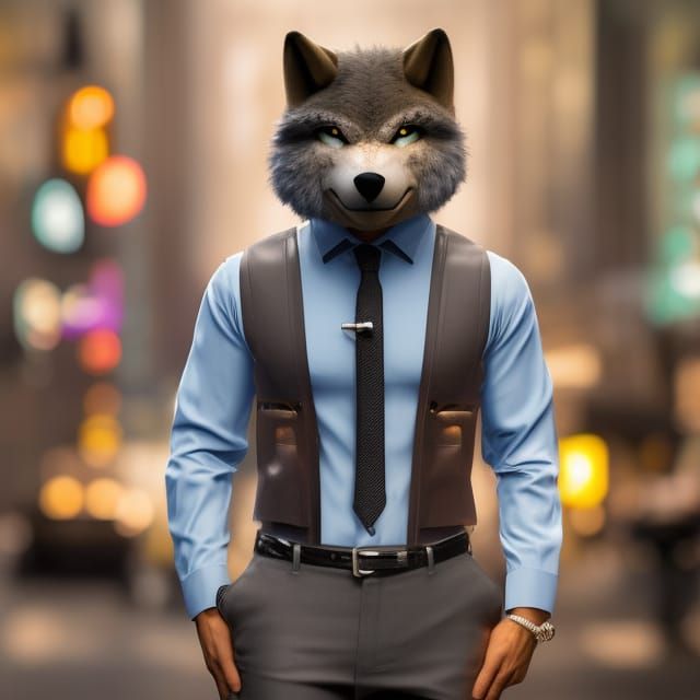 Alien Wolf Broker on Wall Street: Detailed Furry Art