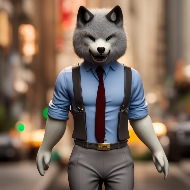 Alien Wolf Broker on Wall Street: Detailed Furry Art