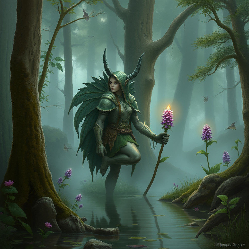 Ethereal Forest Guardian in a Misty Swamp