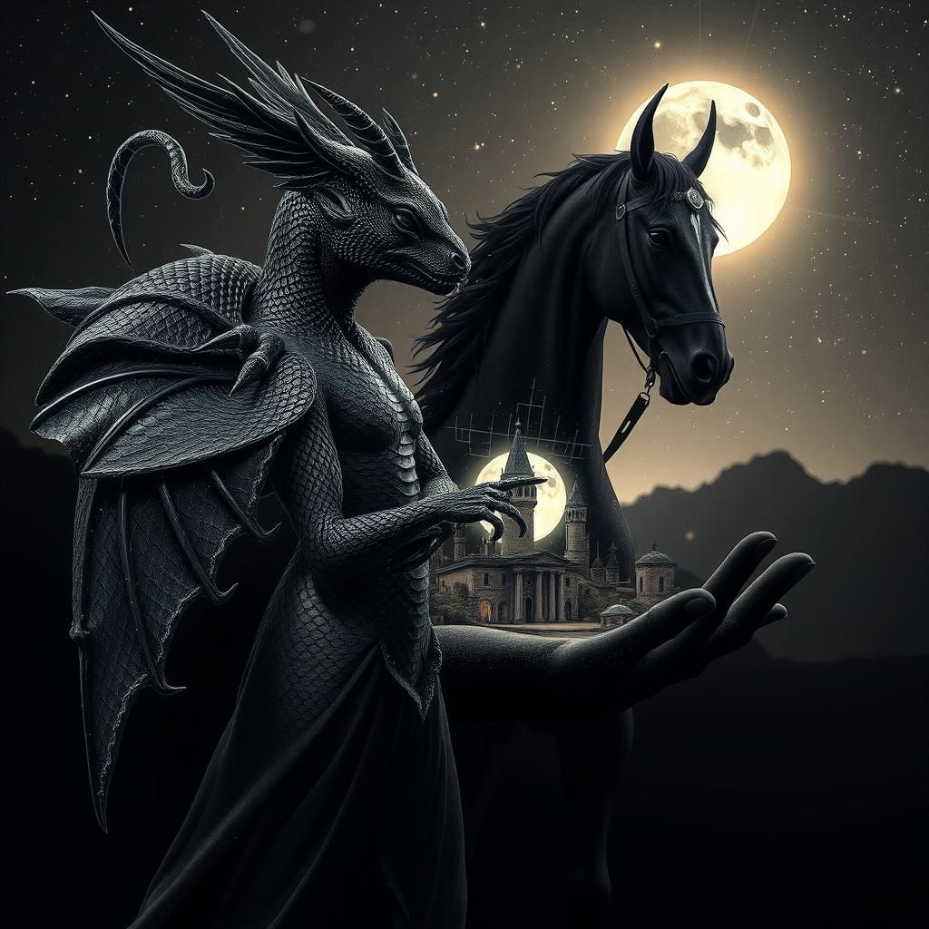 Griffin Girl Gazing at Centaur in Hyperrealistic Style