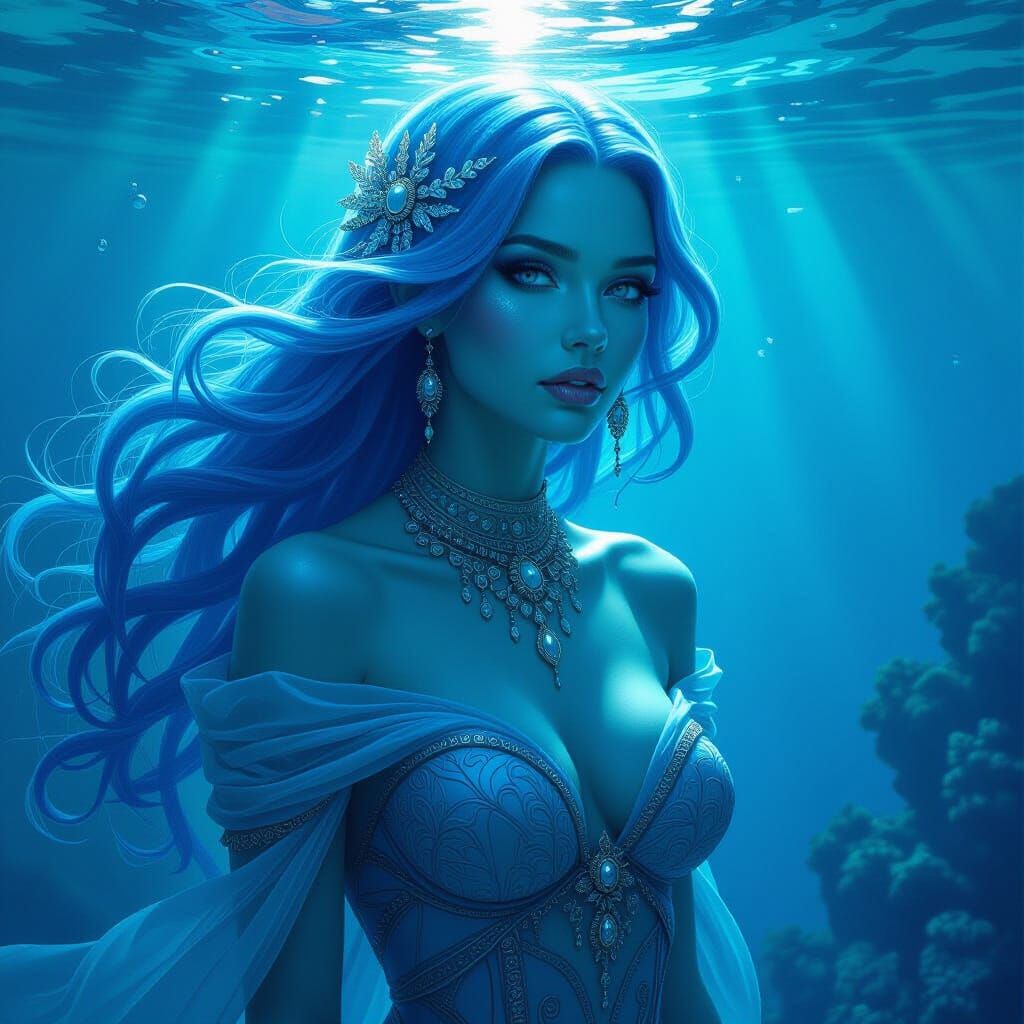 Underwater Goddess in Fantasy Oil Painting Style