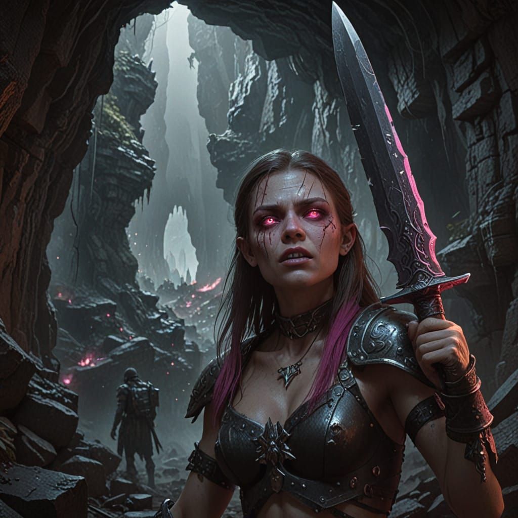 Lost Pink-Eyed Half-Orc Giant with Knife, Digital Matte Pain...