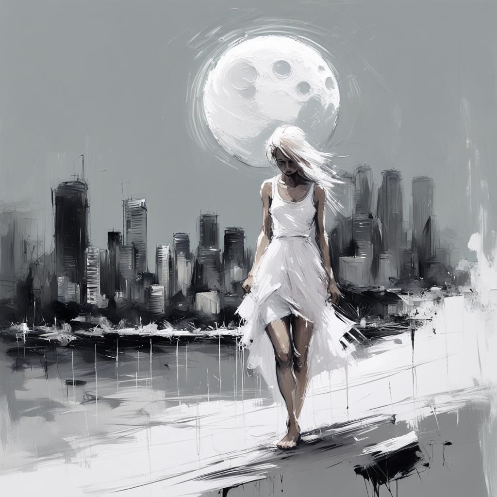 Dreamy Whitewashed Sydney Sketch with Pale Moon