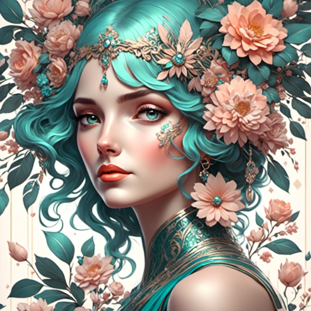 Woman with Flowers: Stunning Art Deco 3D Render