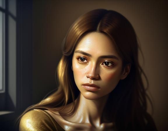 Realistic Portrait of Woman with Golden Lighting