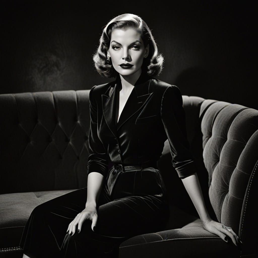 Vintage Hollywood Siren in Luxurious Black Underwear