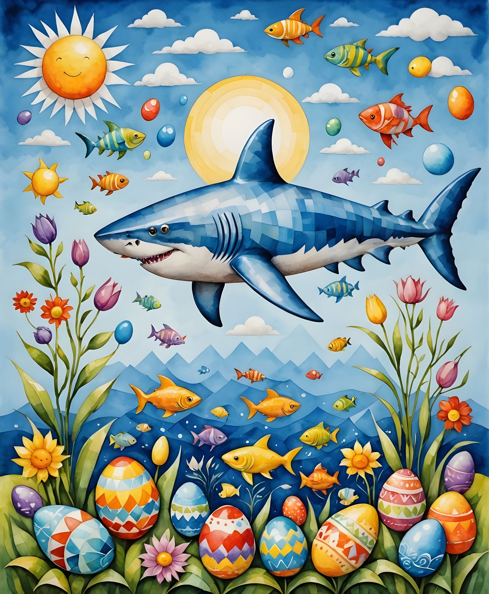 Easter Art in Vibrant Cubist Style