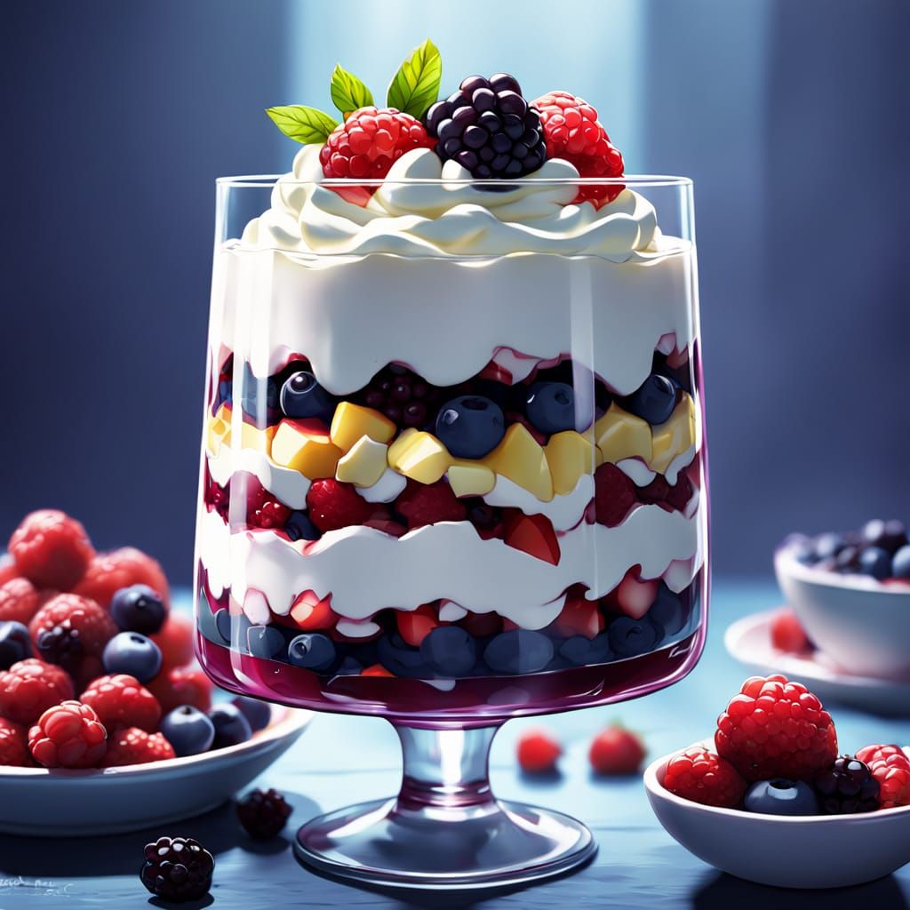 Vibrant Anime-Style Mixed Berry Parfait Masterpiece