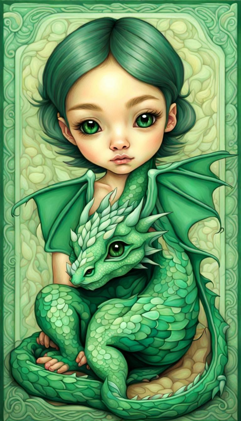 Emerald Dragon Hatchling in Naive Photorealism
