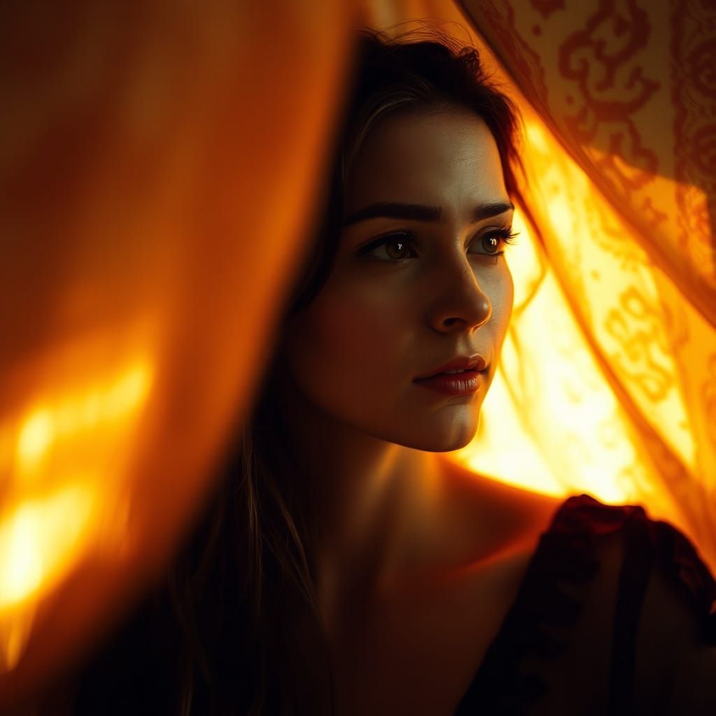 Introspective Woman Portrait in Dreamy Surrealist Style