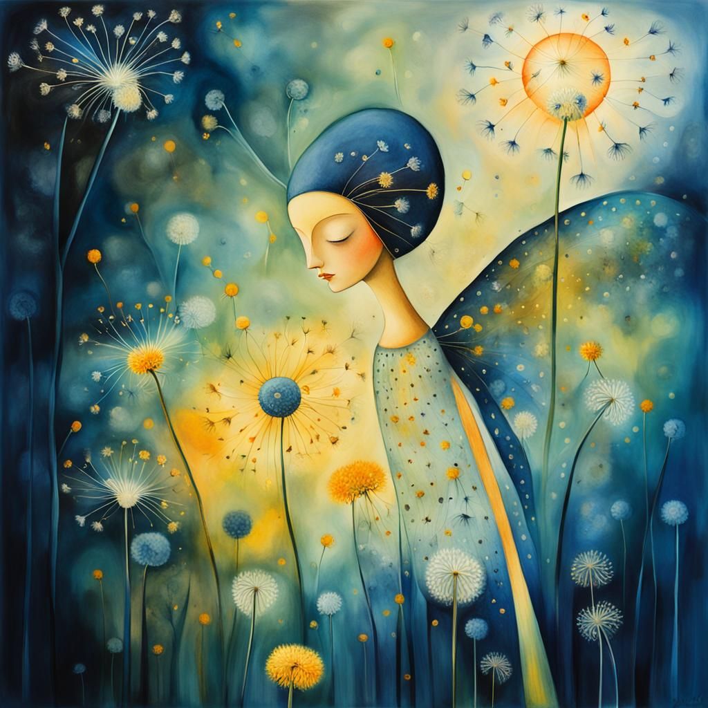Fairies Making Wishes in Surreal Dandelion Dreamscape