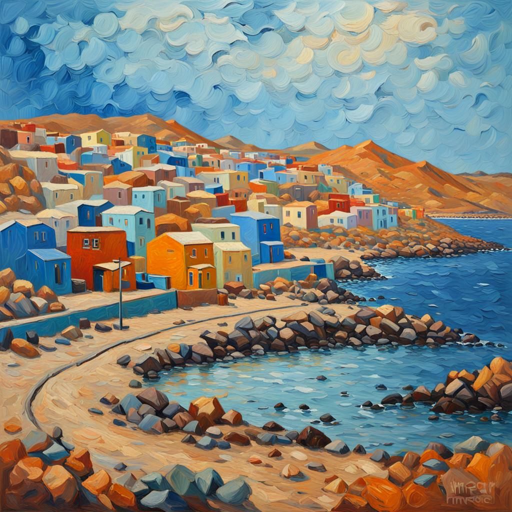 Luderitz, Namibia: Expressionist Oil Painting in Impasto Sty...