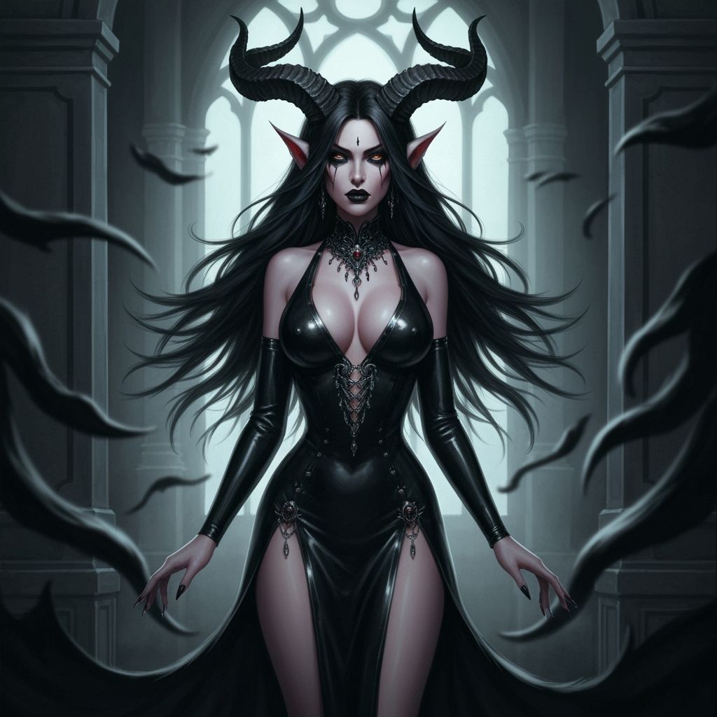 Vampiric Krampus in Gothic Lair Illustration