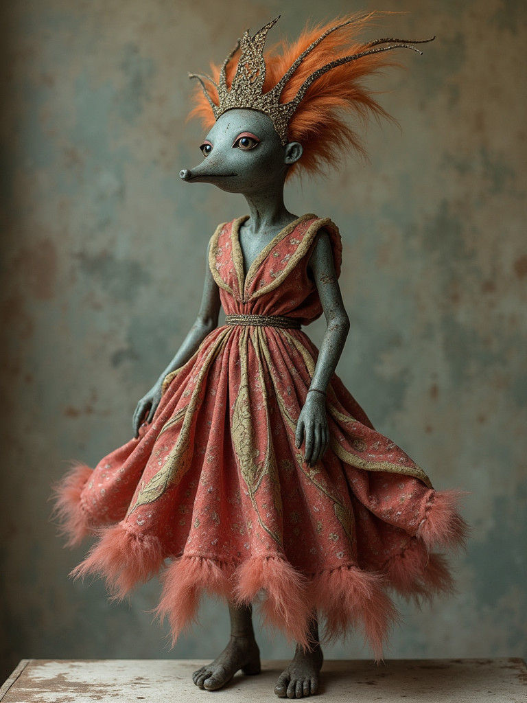 Surreal Pin-Art Figures Dancing in Tessellated Velvet