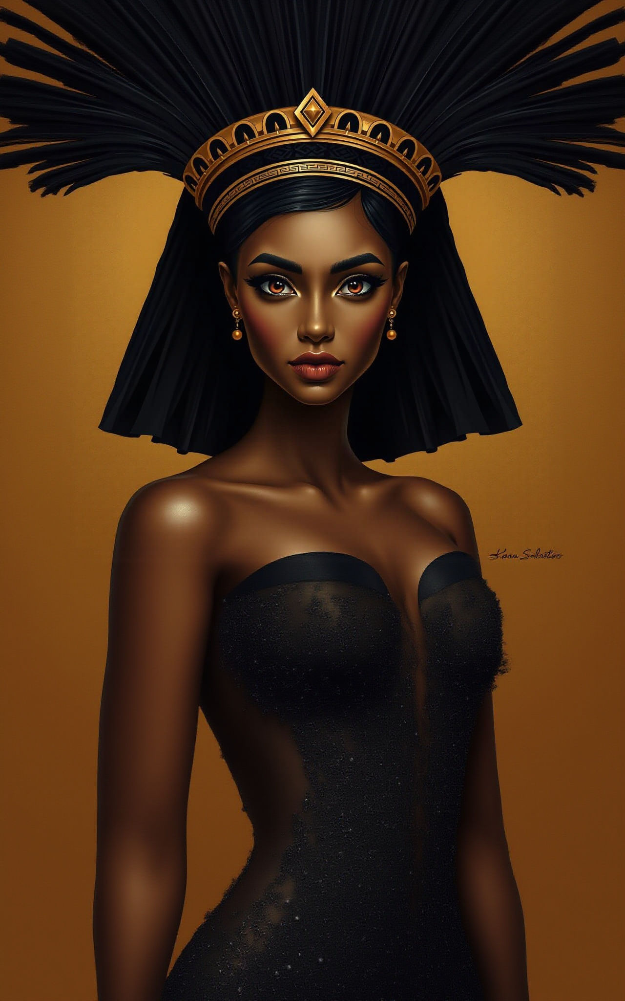 Regal Queen Ramonda in Elegant Black Headdress