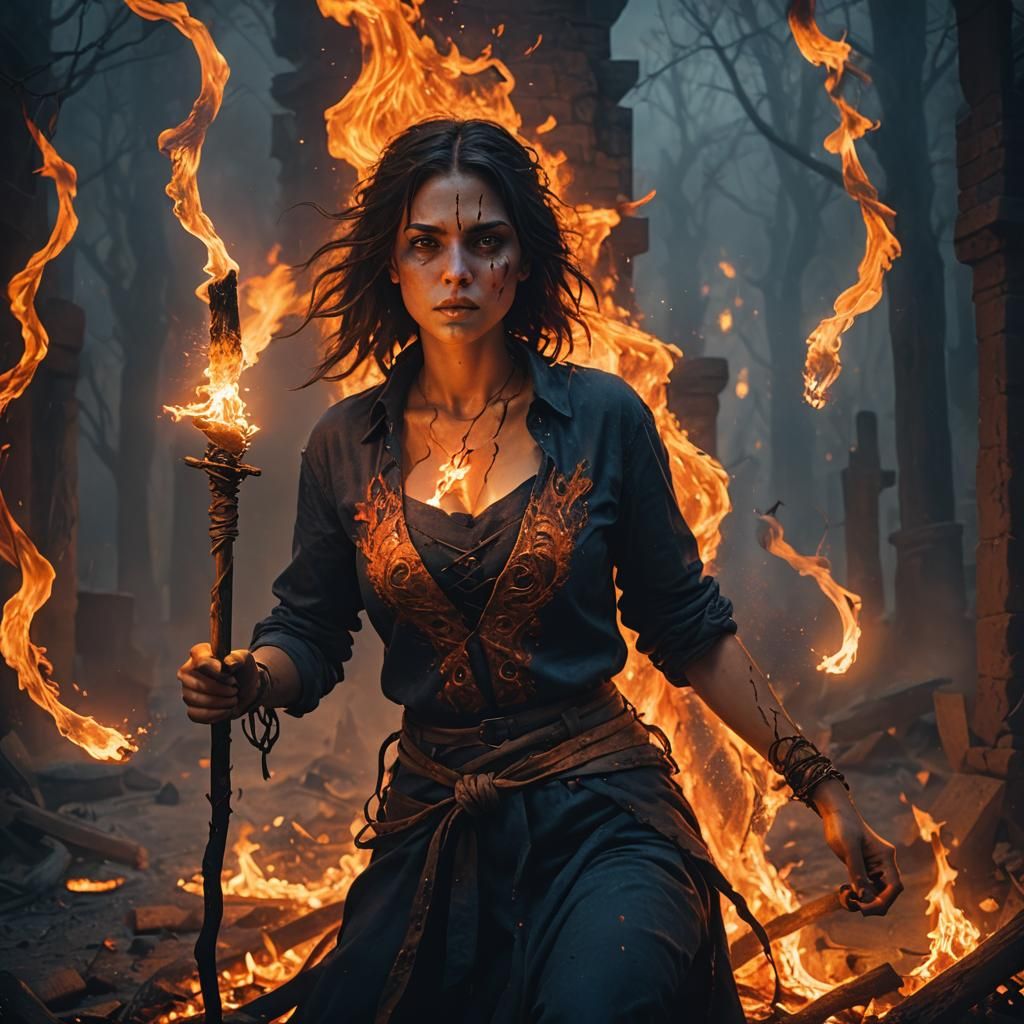 Woman in Flames: Dark Fantasy Art