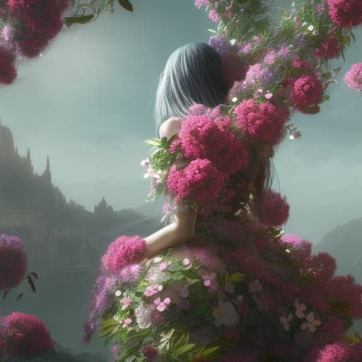 Floral Woman: Detailed Matte Painting in 8k