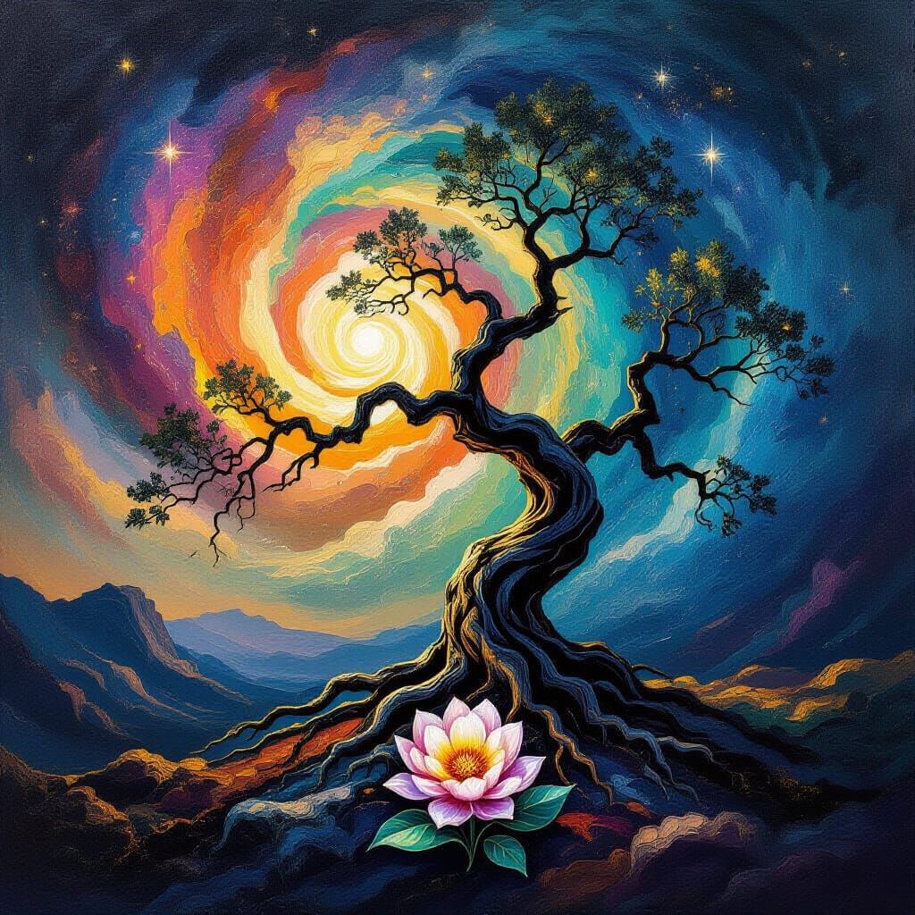 Ancient Cosmic Tree Blooms in Ethereal Nebula