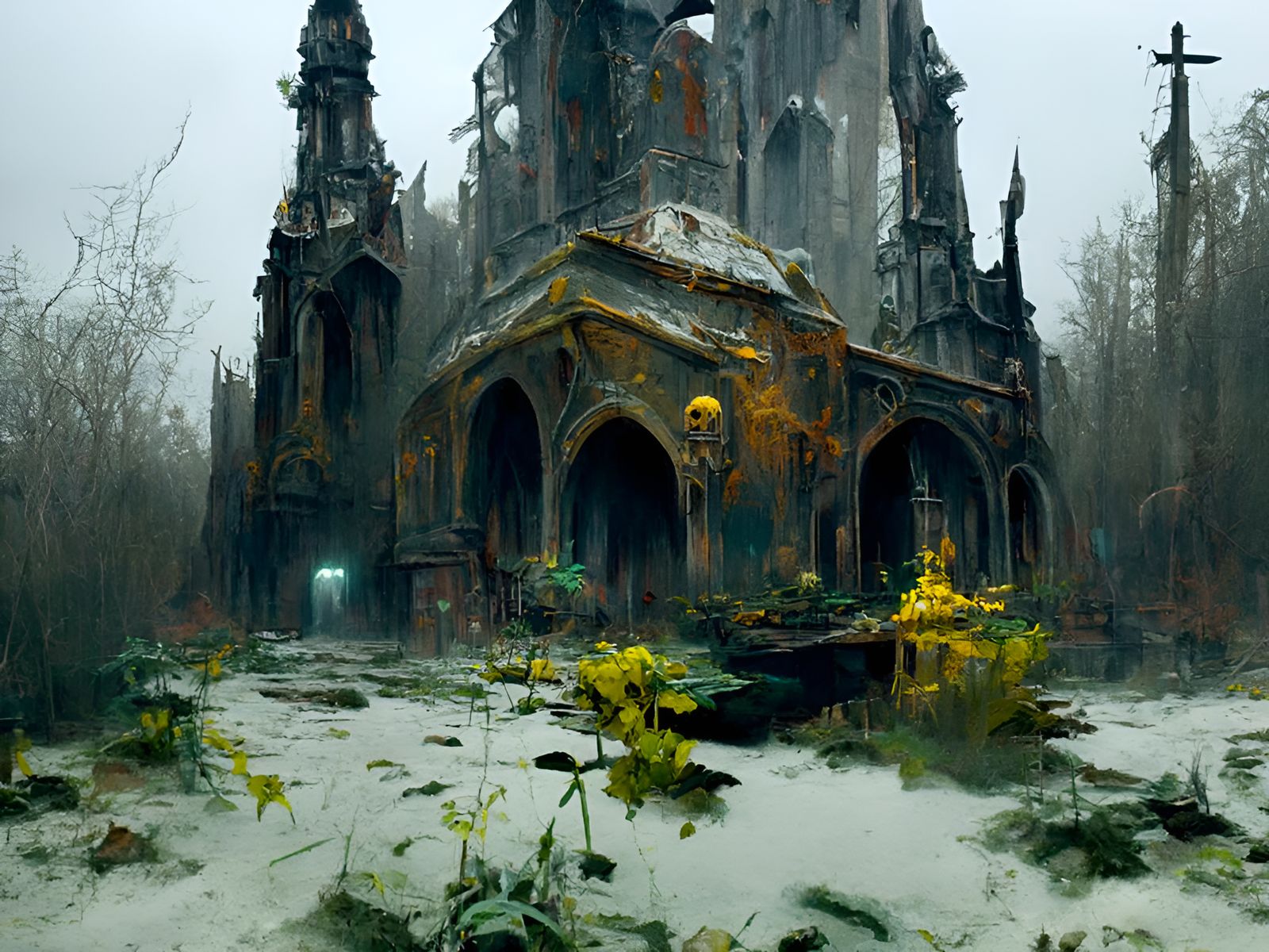 Sinister Cathedral with Dripping Amber Liquid